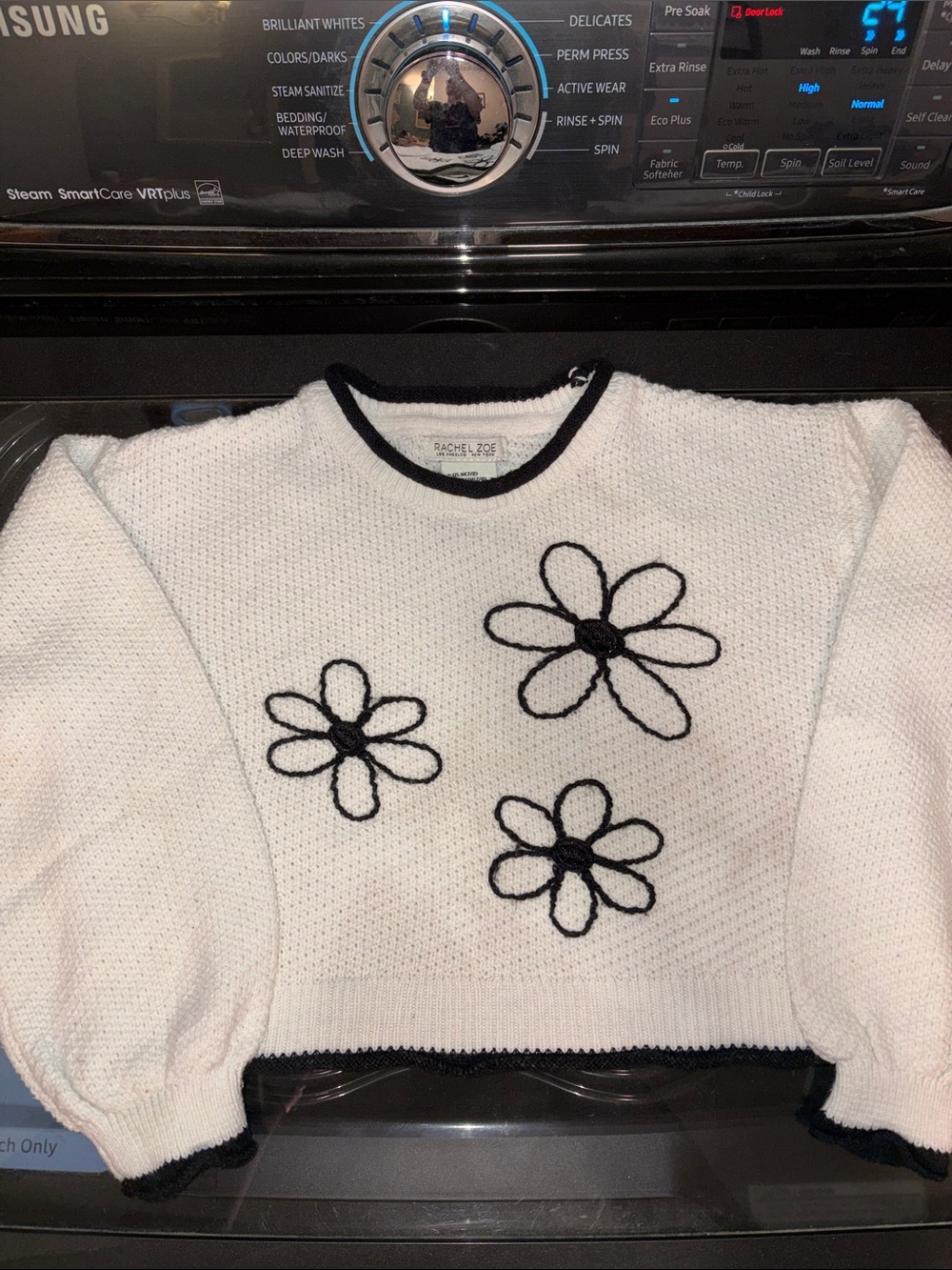 Cropped Floral Knot Cream /Black Kids Sweater Sz 7/8